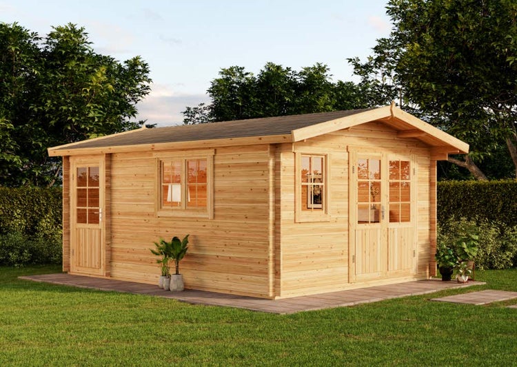 Alpholz Gartenhaus Jennifer-28 Gartenhaus aus Holz in Pinie, Holzhaus mit 28 mm Wandstärke, Blockbohlenhaus mit Montagematerial imprägniert
