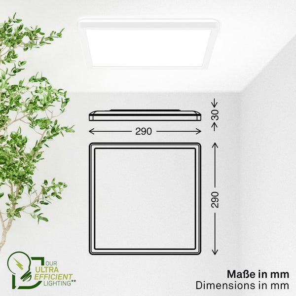 Abmessungen der Deckenleuchte: 290 x 290 x 30 Millimeter