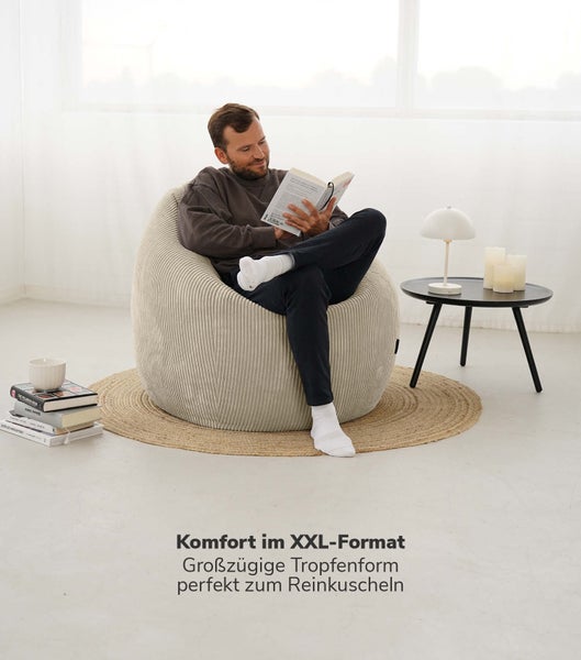 mokebo Sitzsack Cord XXL in Beige 'Der Tagträumer', Bean Bag mit EPS-Perlen Füllung