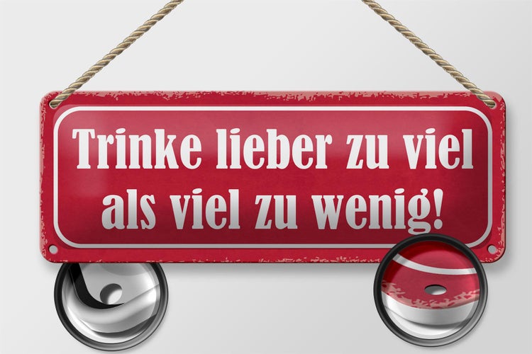 Blechschild Spruch 27x10cm trinke lieber zu viel als wenig Dekoration