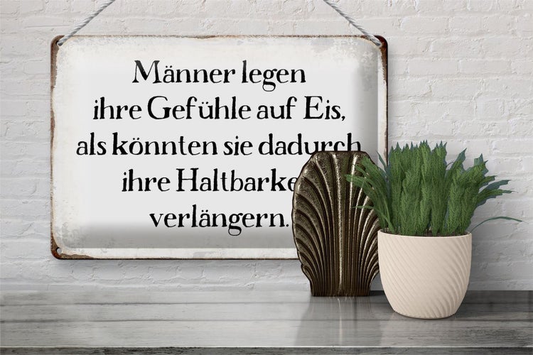 Blechschild Spruch 30x20cm Männer legen Gefühle auf Eis