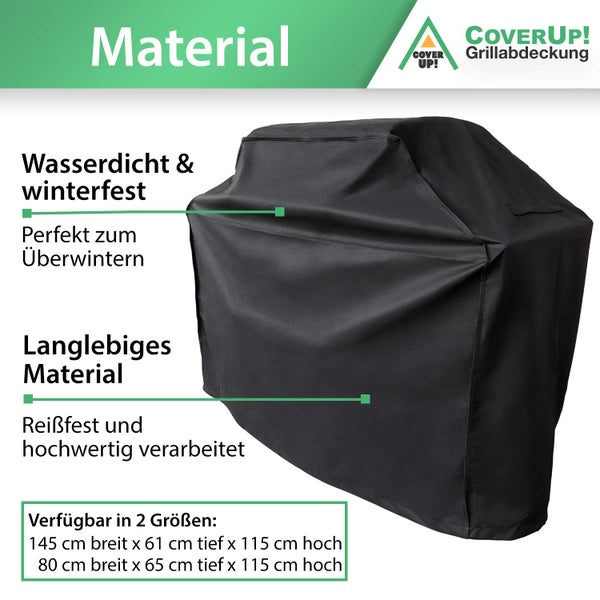 CoverUp! Grillabdeckung 80 x 65 x 115 cm – Premium Grill Abdeckhaube BBQ Cover witterungsbeständig – inkl. E-Book mit Rezepten - schwarz