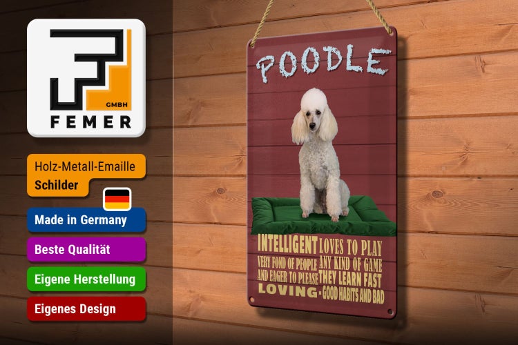 Blechschild Spruch 20x30cm Hund Poodle loves to play