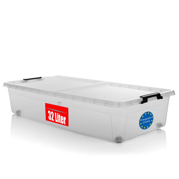 Aufbewahrungsbox aus Kunststoff, 32 Liter Fassungsvermögen, mit Rädern