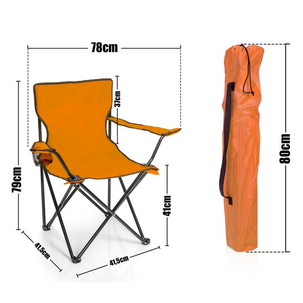 BigDean 2x Faltstuhl ORANGE Campingstuhl Anglerstuhl mit Getränkehalter & Tragetasche - Anglersessel klappbar - Klappstuhl Gartenstuhl Faltstuhl Relaxsessel Angelsessel faltbar