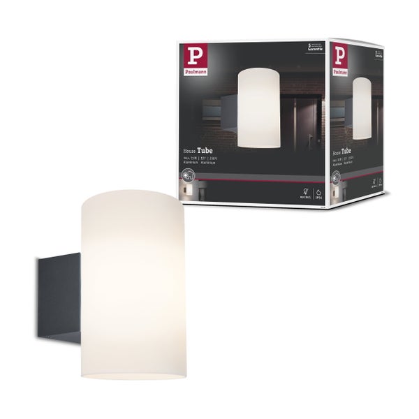 Paulmann Wandleuchte House Tube aus Aluminium mit Verpackung, Schutzart IP54, E27 Fassung, geeignet für den Außenbereich.