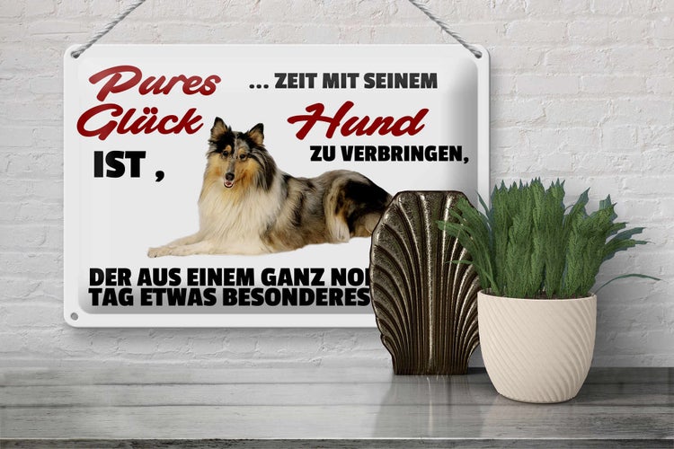 Blechschild Spruch 30x20cm Pures Glück Zeit mit seinem Hund