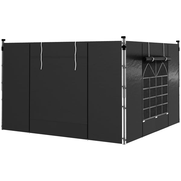 Outsunny 2er-Set Seitenteile für Pavillon 3x3/3x6 m, Seitenwand mit Fenster und Klettverschluss, wasserdicht Seitenwände aus Oxfordstoff, als Windschutz und Sichtschutz für Partyzelt, Schwarz