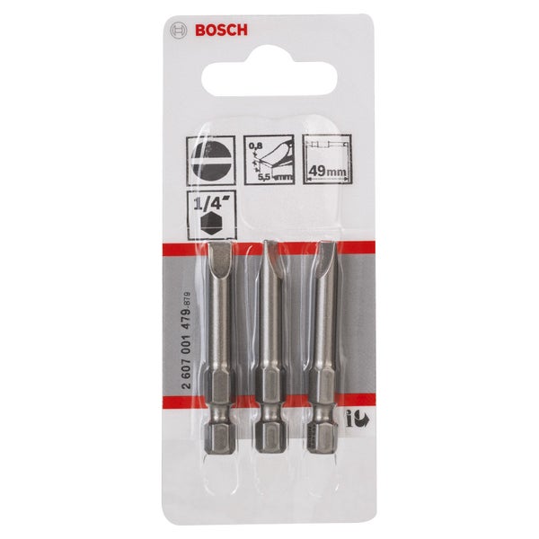 Bosch 3x Schrauberbit Extra-Hart, S 0,8 x 5,5, 49 mm - 2607001479