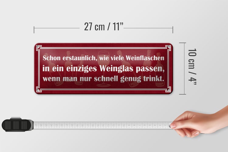 Blechschild Spruch 27x10cm wie viele Weinflaschen Weinglas Dekoration