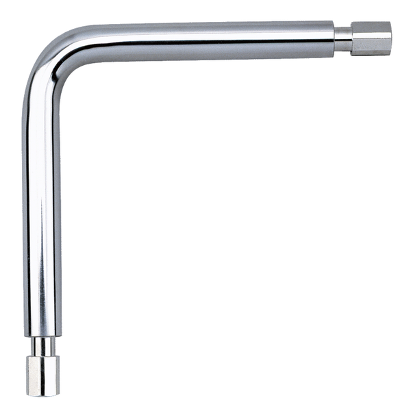 L-förmiger Steckschlüssel aus poliertem Metall mit Sechskant-Aufnahme.