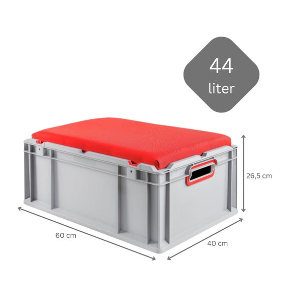 PROREGAL Eurobox NextGen Seat Box Rot HxBxT 26,5 x 40 x 60 cm 44 Liter Griffe Offen Eurobehälter Sitzbox Transportbox Transportbehälter Stapelbehälter