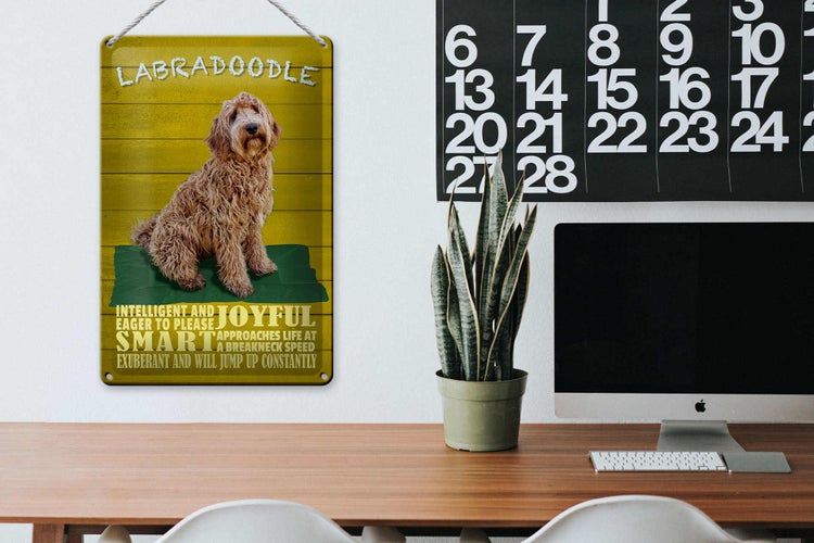 Blechschild Spruch 20x30cm Labradoodle Hund will jump up