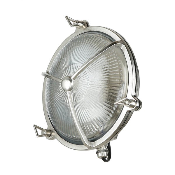 Runde Wandleuchte mit transparentem, geriffeltem Glas und Metallgehäuse