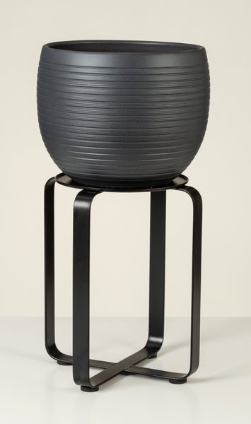 Scheurich Avignon 27, Pflanzenständer/Blumenständer/Blumentopfständer/Postament aus Metall Farbe: Satin Black, 23,2 cm Durchmesser, 27,3 cm hoch, 14,9 l Vol.