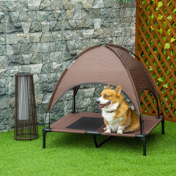 PawHut Hundebett, L92 x B76 x H90 cm, Metall, Oxford, Netzstoff, Taftstoff, Kaffee+Schwarz