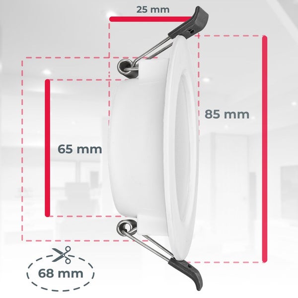 Einbaustrahler 68mm 6er Set - 230V, 4W, 346lm, LED, IP44, neutralweiß, weiß