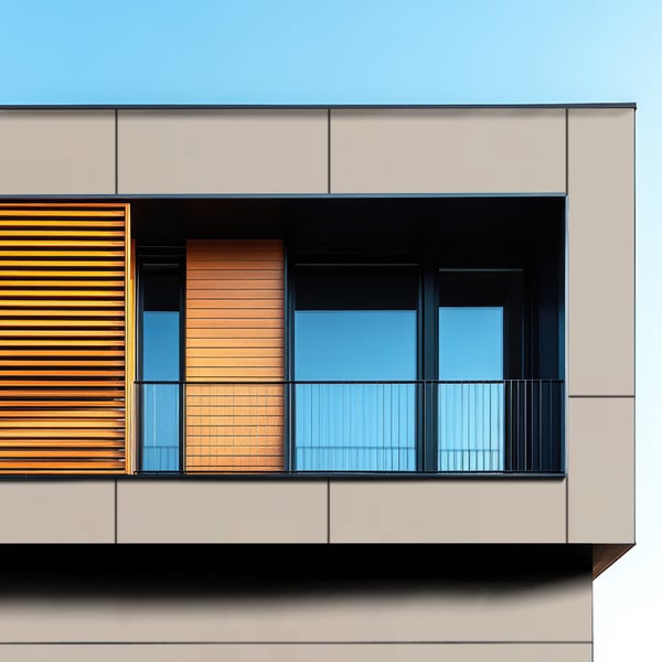 Fassade eines modernen Gebäudes mit Fenster und Sonnenschutz