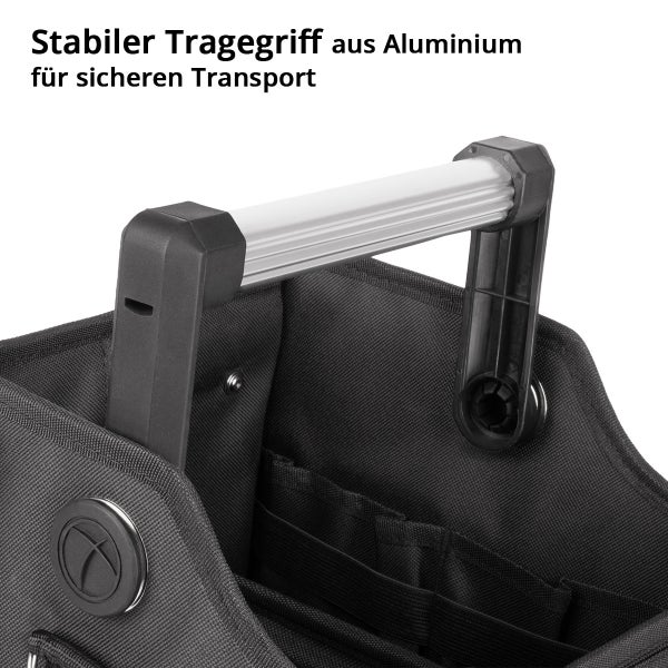Detailansicht einer Werkzeugtasche mit Aluminiumgriff