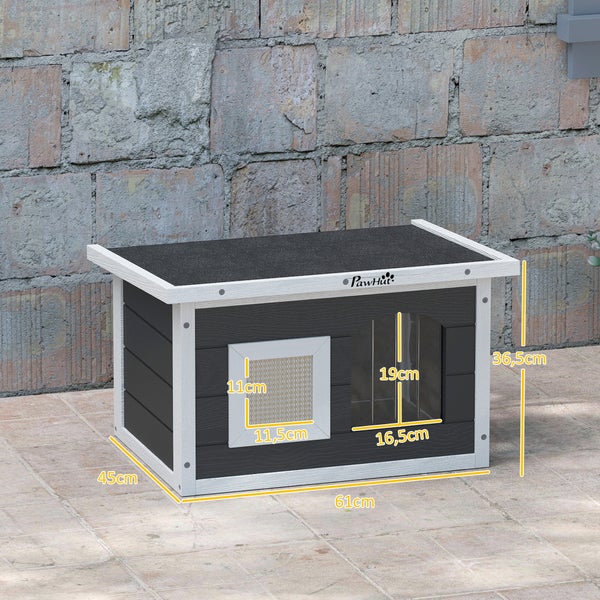 Katzenhaus aus Holz mit den Maßen 61 mal 45 mal 36,5 Zentimeter
