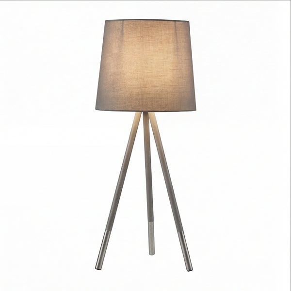 Stehlampe mit Stoffschirm und Dreibeingestell