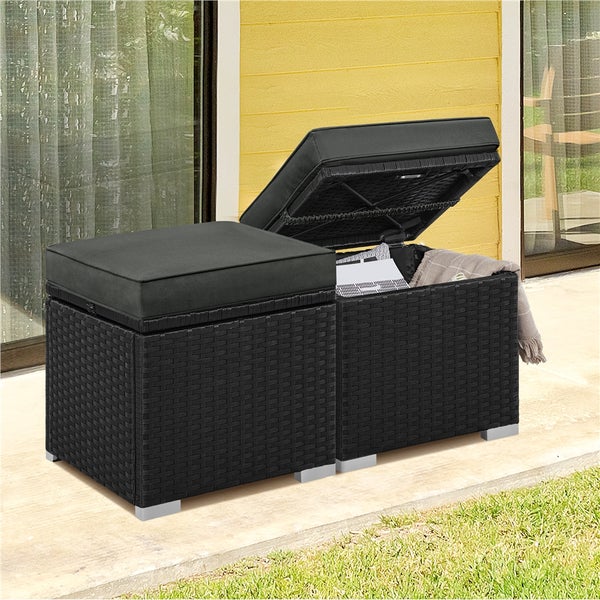 Gartenbox mit Sitzgelegenheit und Stauraum, aus Rattan