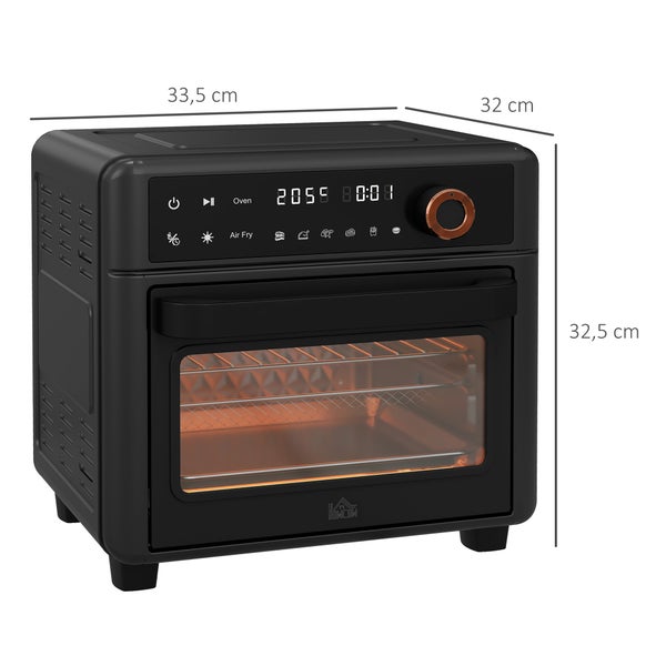 HOMCOM Minibackofen mit Umluft, 13L, mit Backblech, 40 °C-220 °C, mit 12 Programmen, 12h Timer, 1500W, 33,5L x 32B x 32,5H cm, Edelstahl, Schwarz