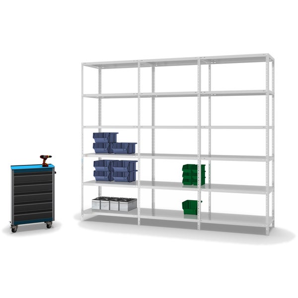 PROREGAL Fachbodenregal Schraubsystem Light-Duty Grundregal HxBxT 250 x 100 x 50 cm 6 Ebenen Fachlast 125 kg Beidseitig Nutzbar Lichtgrau