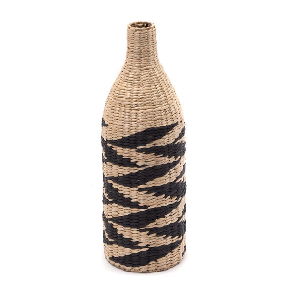 Vase Raya  60  cm, geflochtenes Stroh natur-schwarz