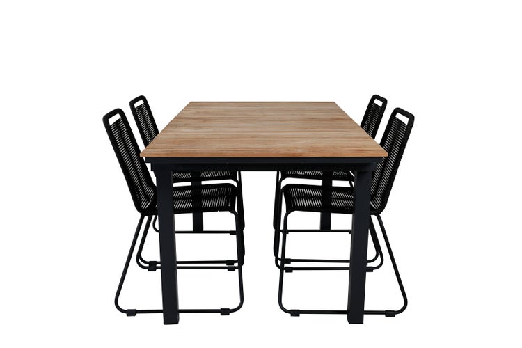 Mexico Gartenset Tisch 90x160/240cm und 4 Stühle stabelS Lindos schwarz, natur. 90 X 160 X 74 cm