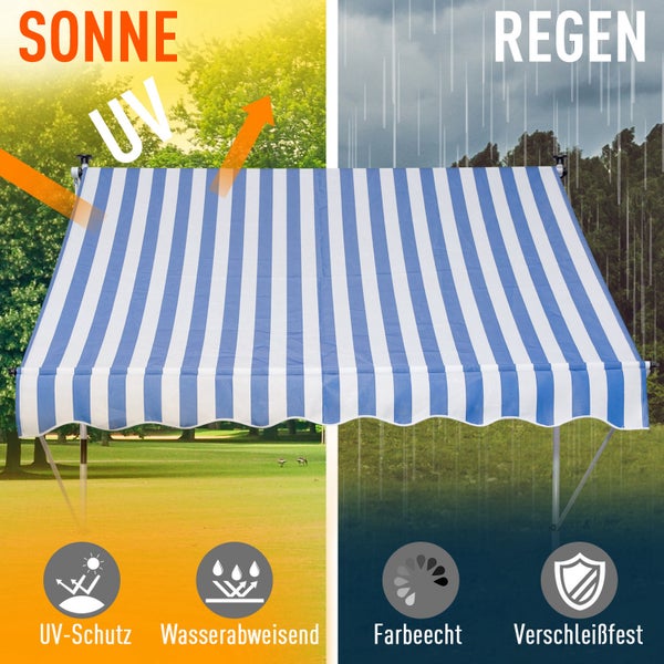 Outsunny Markise, Klemmmarkise, 200 x 150 cm, Alu, Blau+Weiß