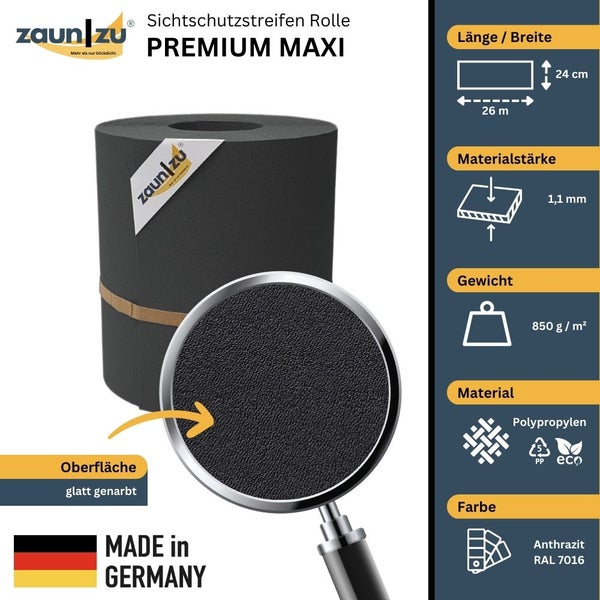 Zaunblickdichtstreifen Rolle Premium Maxi aus Polypropylen, 26 Meter lang, 24 Zentimeter breit