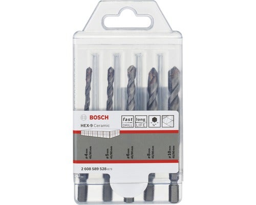5tlg. Fliesenbohrer-Set HEX-9 Ceramic, Durchmesser 4,5,6,8,10 mm