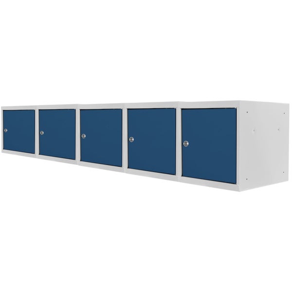 PROREGAL Mega Deal | 5x Schließfachwürfel Blocky mit Zylinderschloss + 2 Schlüssel | HxBxT 40x40x40cm | Lichtgrau/Blau | Tresor, Schließfach