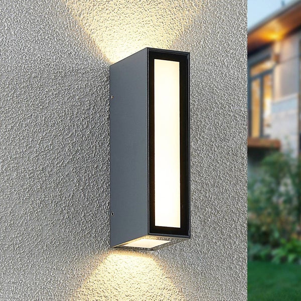 PRIOS LED Wandleuchte außen Loriava (spritzwassergeschützt (Modern) in Alu aus Aluminium (1 flammig, ) - Außenwandleuchten Wandlampe Led Außenlampe Outdoor für Außenwand/Hauswand