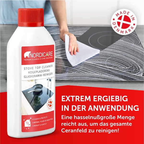 Nordicare Ceranfeldreiniger [250ml] für Cerankochfeld oder Induktionsfeld I Ceranfeld Reiniger für Eingebranntes I Glaskeramik Kochfeldreiniger