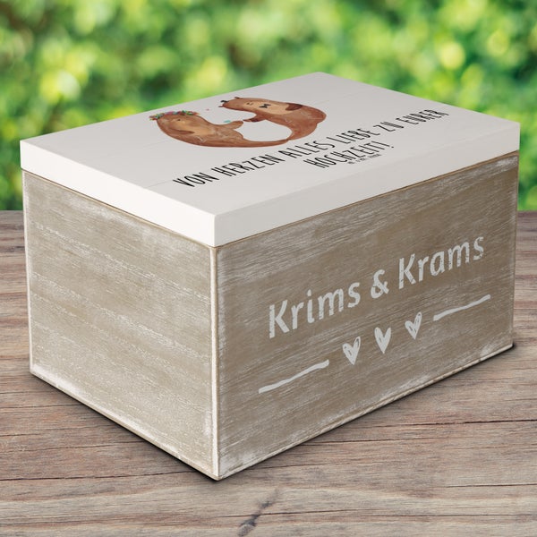 Mr. & Mrs. Panda 25 x 18 cm Holzkiste Hochzeit Otter - Weiß