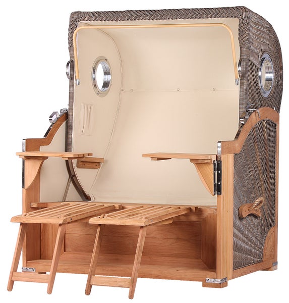 Strandkorb Westerland Teak Bullauge PE grey Dessin 548