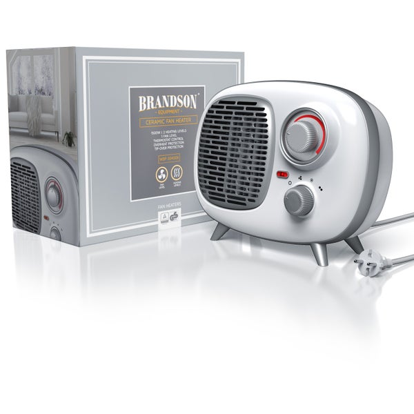 Brandson Keramik Heizlüfter 1500W im Retrodesign, Überhitzungsschutz, Thermosicherung, Umkippschutz, 2 Leistungsstufen, Weiß/Silber