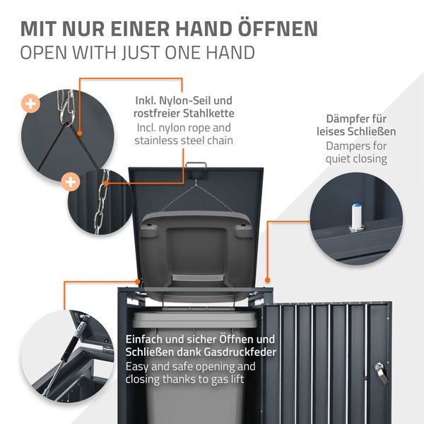 ML-Design Mülltonnenbox 1er für 1 Tonne, 240L, 68x80x116,3 cm, Anthrazit, Stahl, wetterfest, Abschließbare Mülltonnenverkleidung mit Klappdeckel und Tür, Müllbox Mülltonnecontainer Mülltonnenabdeckung