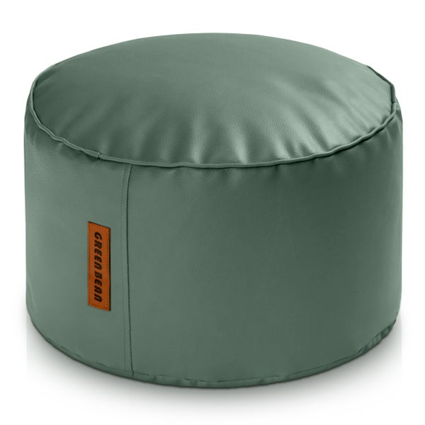 Runder Sitzpouf aus Kunstleder mit Green Bean Logo