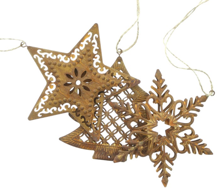 FRANK FLECHTWAREN | Weihnachtshänger Rost, 3er Set, 10,5 x 0,5 x 9 cm, METALL, JUTE