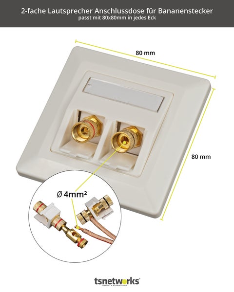 Bananenstecker Lautsprecher Anschlussdose mit Polklemme Keystone Modul vergoldet rot/schwarz, High End Anschlussterminal mit Bananenstecker Buchse für Lautsprecherkabel bis 4 mm²