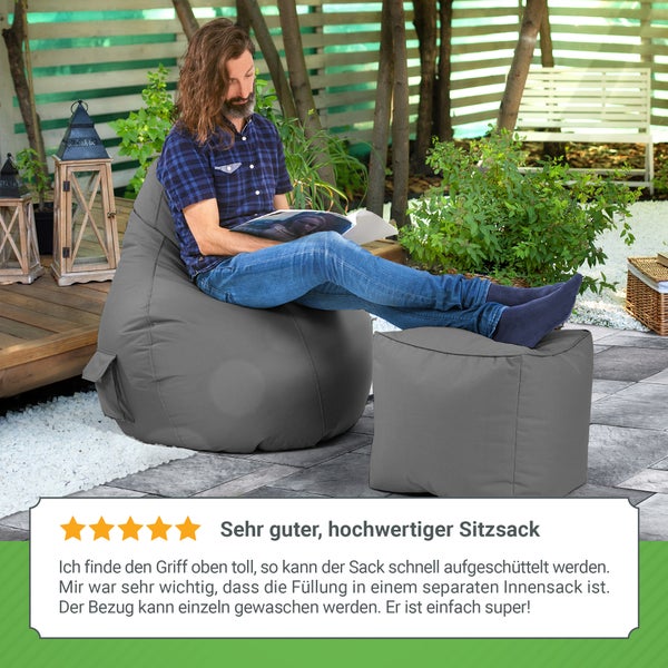 Green Bean Sitzsack mit Rückenlehne 80x70x90cm - Gaming Chair mit 230L Füllung Kuschelig Weich Waschbar - Bean Bag Bodenkissen Lounge Chair Sitzhocker Relax-Sessel Gamer Gamingstuhl Grau