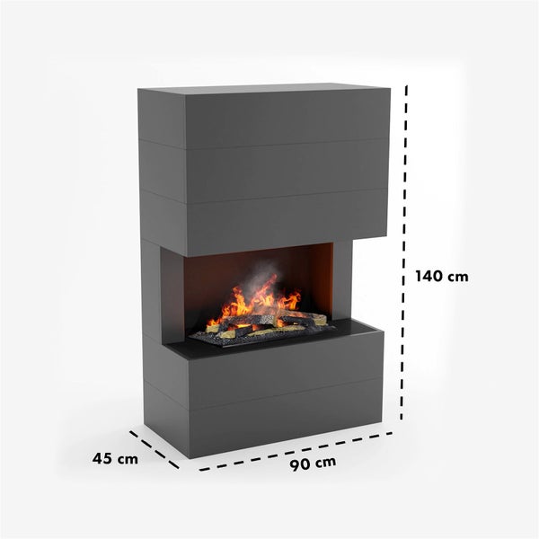 GLOW FIRE Elektrokamin 'Tucholsky 3-sided ' | Wasserdampf Kamin mit OMC 600 inkl. Holz in schwarz | HxBxT: 140x90x45 cm