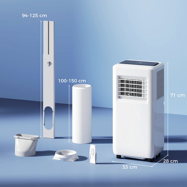 HOMCOM Mobile Klimaanlage 3-in-1 Klimagerät mit Kühlung, Luftentfeuchter, Ventilator, Abluftschlauch, 9000BTU Automatisch Luftkühler mit Fernbedienung, Timer, Kindersicherung, Weiß