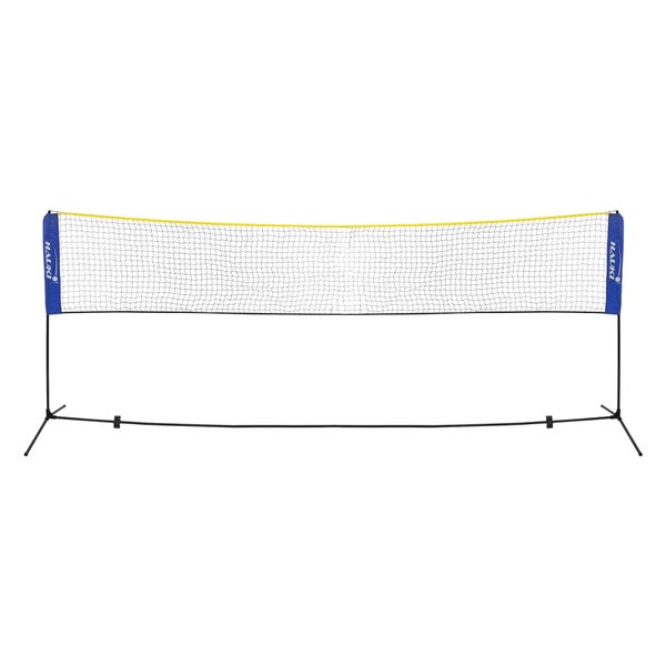 Hauki Badminton Netz, Tennisnetz 400 cm, Blau, H156 cm, Federballnetz Set inkl. 3x Federball, Transporttasche, stabilem Eisen-Gestell, Tragbares Volleyballnetz, Trainingsnetz Indoor & Outdoor, Garten
