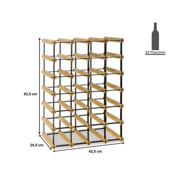 PROREGAL Modulares Weinregal Vinotega Mod Metal HxBxT 62,5 x 42,5 x 24,5 cm 4 x 6 Flaschen Massives Kiefernholz Braun Geölt