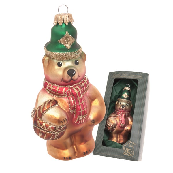 Bär mit Korb, Multicolor, 12cm, 1 Stck., Weihnachtsbaumkugeln, Christbaumschmuck, Weihnachtsbaumanhänger