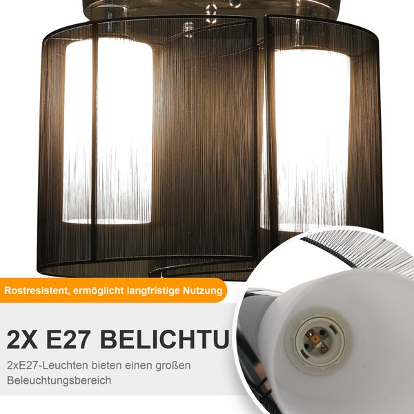 HOMCOM Deckenlampe vintage Deckenleuchte 2 flammig Deckenlicht Lampe 2 x E27-Fassung Schwarz Ø47,5 x 33H cm (Ohne Glühbirnen)